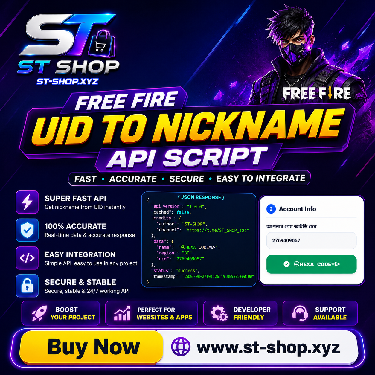 Free Fire UID to Nickname API Script
